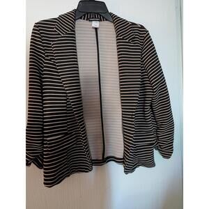 Wearever Womens Blazer Size Large Black Pink Striped Open Front Polished